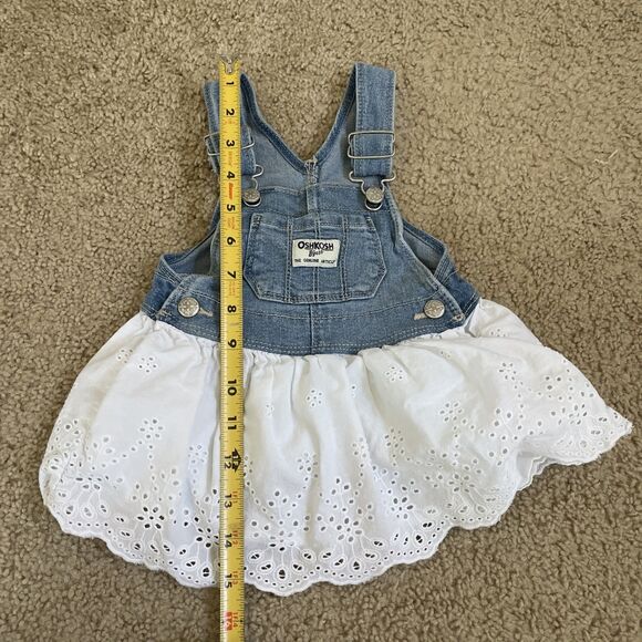 Oshkosh B'Gosh Dress Girls 9M Overall Vestbak Denim White Eyelet Jumper - Picture 7 of 8